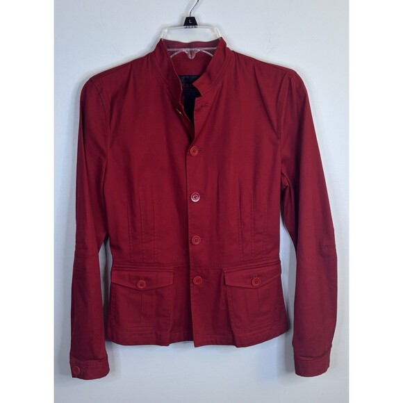 RALPH LAUREN Vintage Red Button Front Jacket Women 4 Long Sleeve Peplum Cotton - Picture 1 of 12